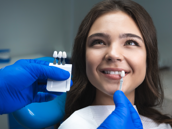 woman having a consultation for veneers 